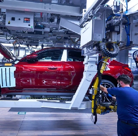 Car being manufactured on an automotive production line